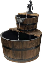 Wood Barrel with Pump Outdoor Water Fountain - Medium Garden Water Fountain