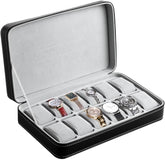 Watch Box for Men, 12-Slot Watch Display Case with Zipper, Father'S Day Gift Mens Watch Holder, PU Leather Watch Storage Box, Removable Watch Pillows, Jewelry and Watch Storage Case, Black