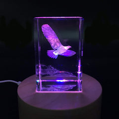 3D Eagle Paperweight(Laser Etched) in Crystal Glass Cube Birthday/Christmas Gifts(No Included LED Base)(3.1X2X2 Inch)