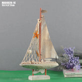 Vintage Mediterranean Style Wooden Sailboat Model Handmade Desktop Ornament Home Decoration