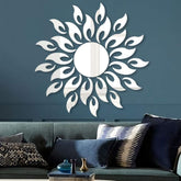 Sun Flower 3D Mirror Wall Stickers Sun Pattern Wall Stickers DIY round Flower Sunflower Removable Acrylic Modern Home Decoration Art (Silver)