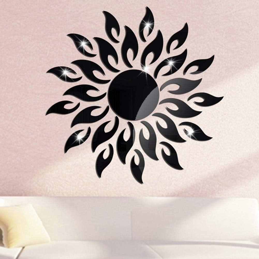 Sun Flower 3D Mirror Wall Stickers Sun Pattern Wall Stickers DIY round Flower Sunflower Removable Acrylic Modern Home Decoration Art (Silver)