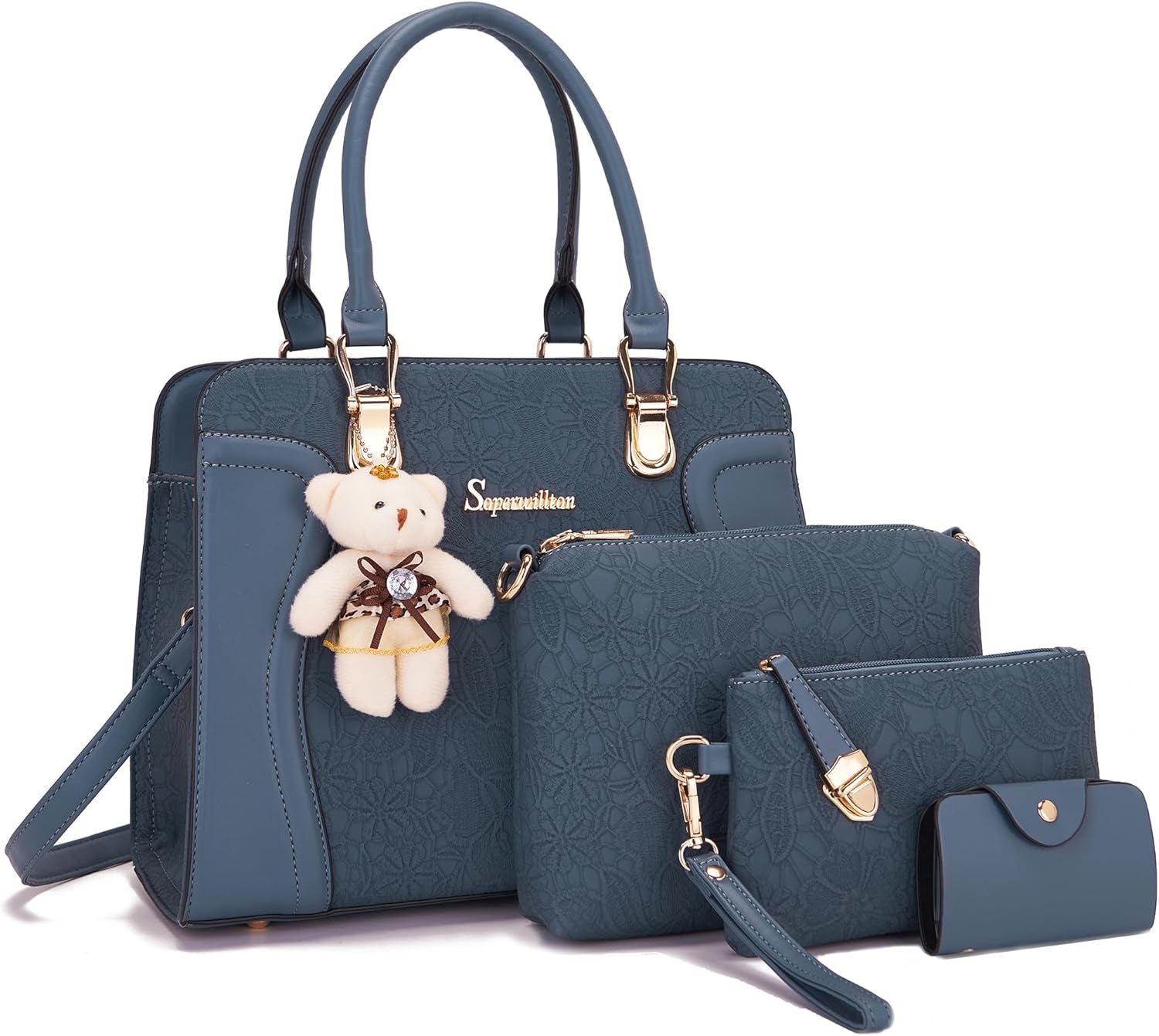 Women'S Fashion Handbags Tote Bags Shoulder Bag Top Handle Satchel Purse Set 4Pcs