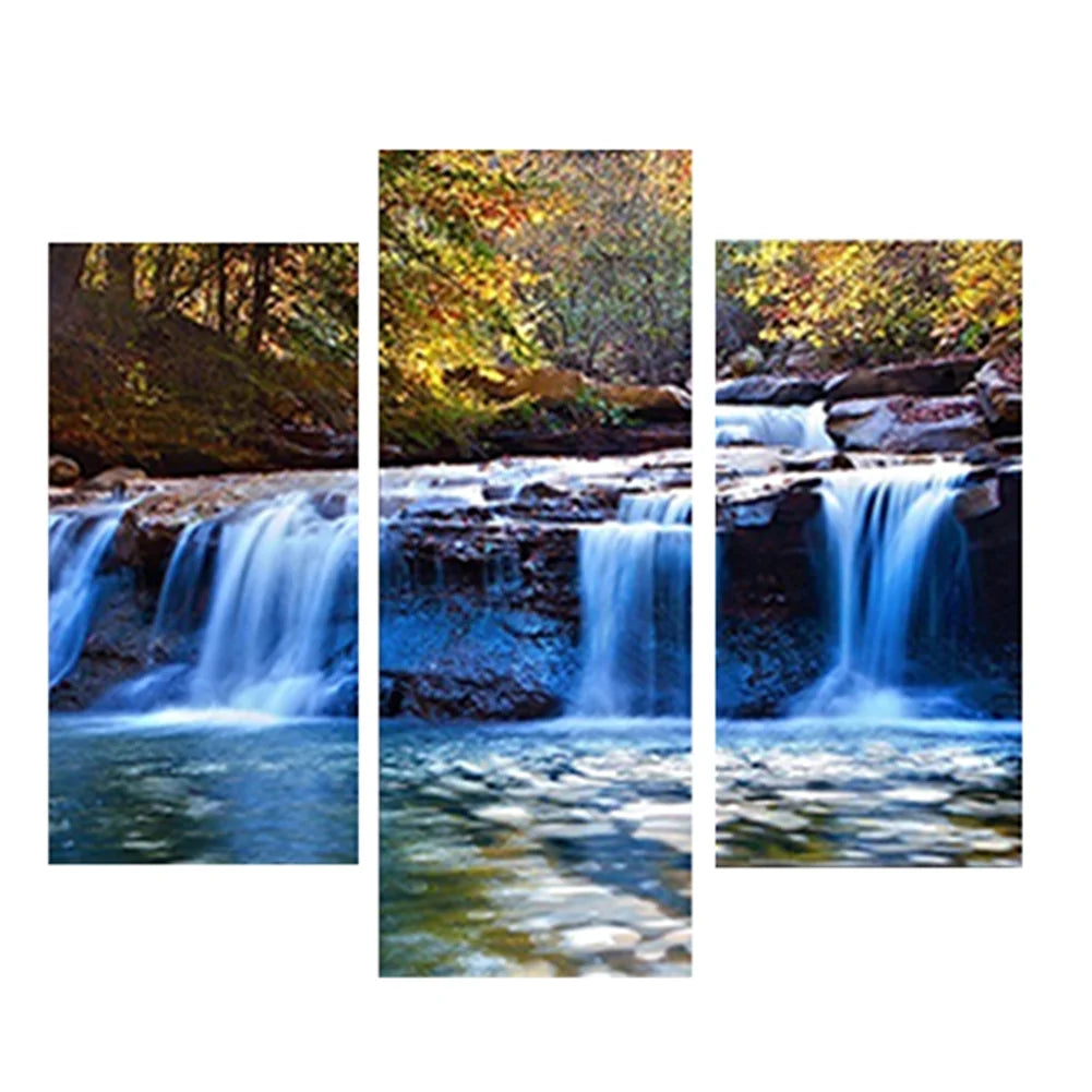 Art Peaceful Waterfall Canvas Prints Wall Art Green Trees Pictures Paintings for Living Room Home Decorations Modern 5 Pcs Stretched and Framed Forest Landscape Giclee Artwork