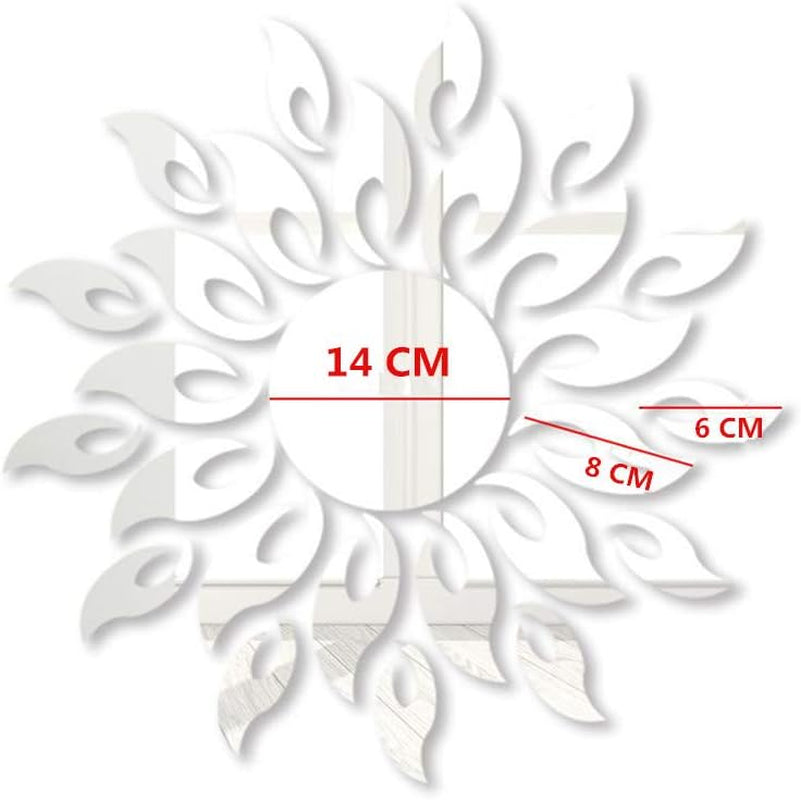 Sun Flower 3D Mirror Wall Stickers Sun Pattern Wall Stickers DIY round Flower Sunflower Removable Acrylic Modern Home Decoration Art (Silver)