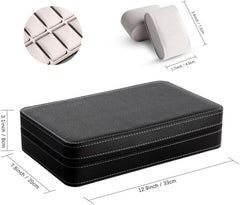 Watch Box for Men, 12-Slot Watch Display Case with Zipper, Father'S Day Gift Mens Watch Holder, PU Leather Watch Storage Box, Removable Watch Pillows, Jewelry and Watch Storage Case, Black