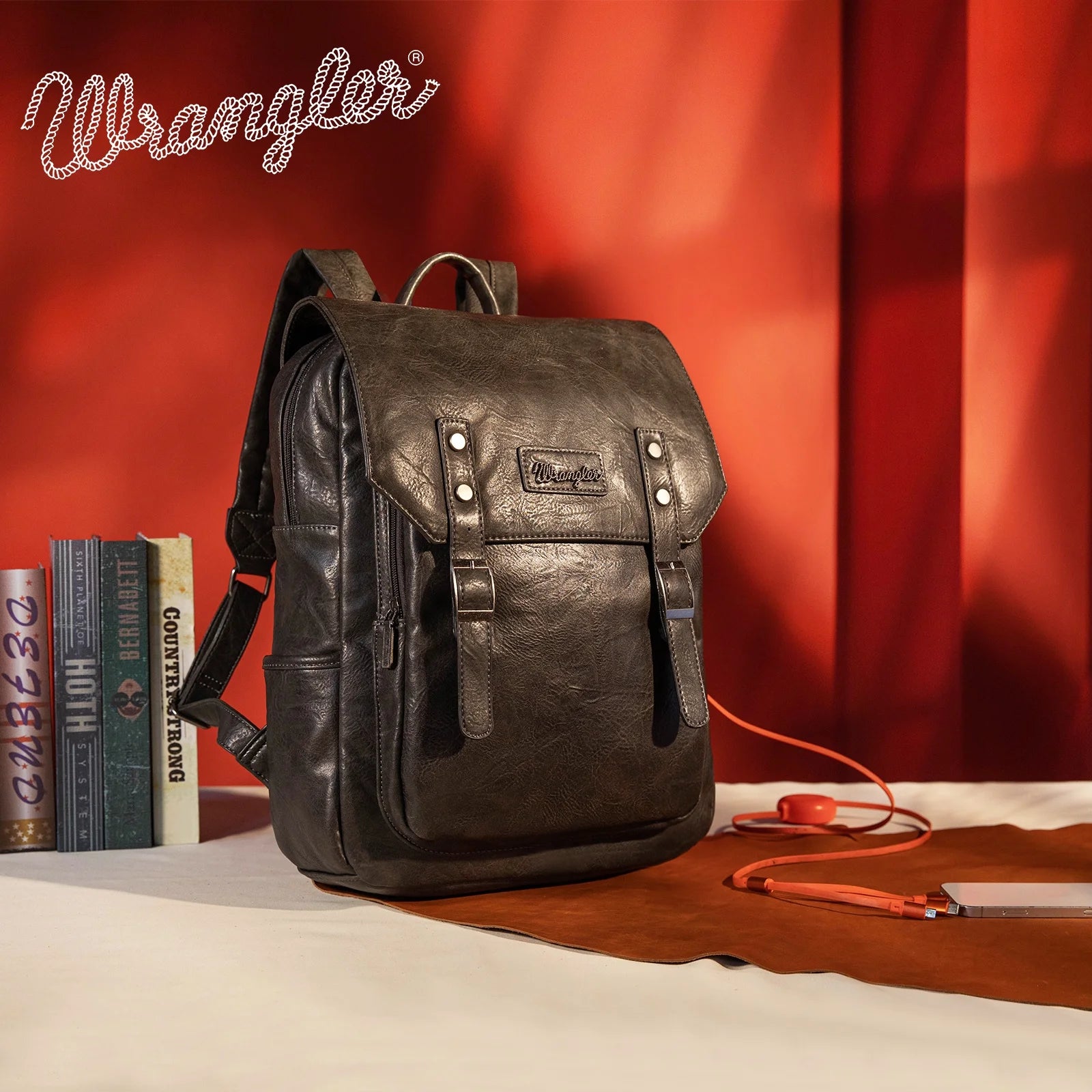 Wrangler Women's Leather Laptop Backpack Purse - Fashionable Pink and Coffee Design