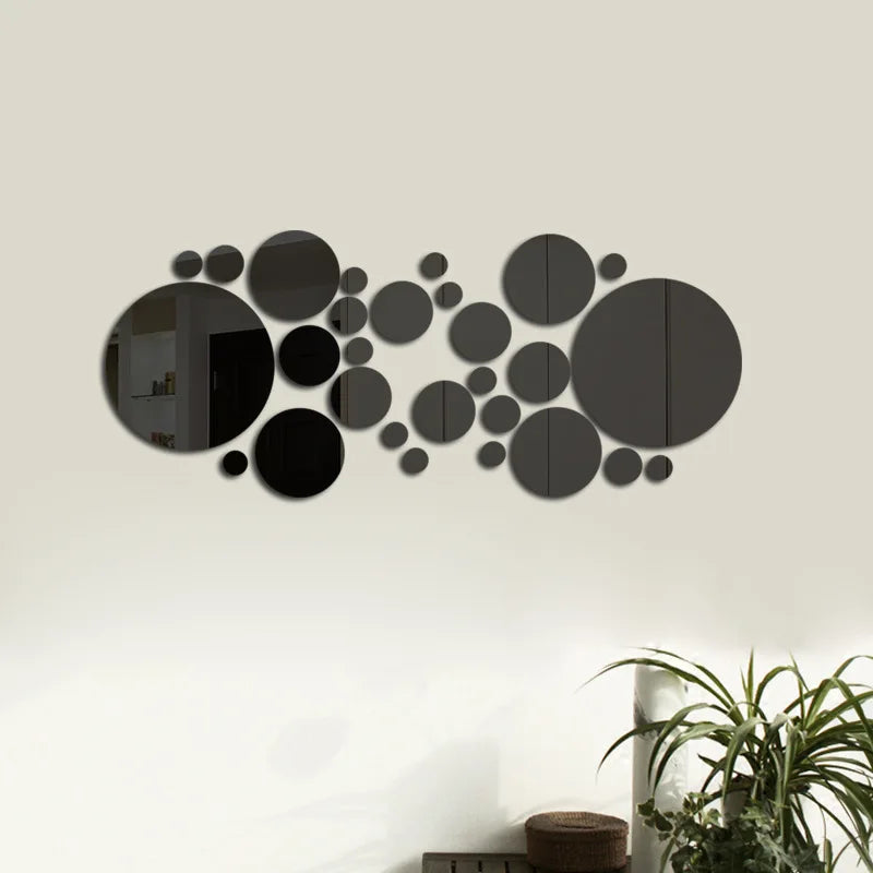 32Pcs Geometric Circle Mirror Wall Sticker Home Background Decoration Home Decoration 3D Accessories Stereo Removable round Mirr
