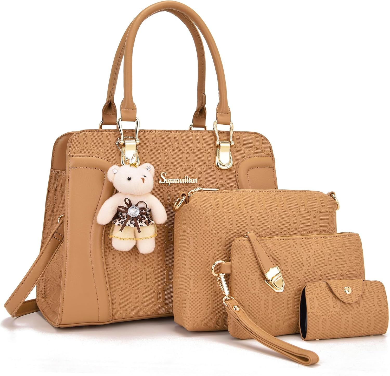 Women'S Fashion Handbags Tote Bags Shoulder Bag Top Handle Satchel Purse Set 4Pcs