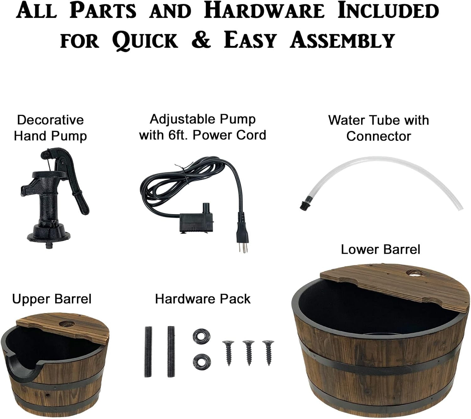 Wood Barrel with Pump Outdoor Water Fountain - Medium Garden Water Fountain