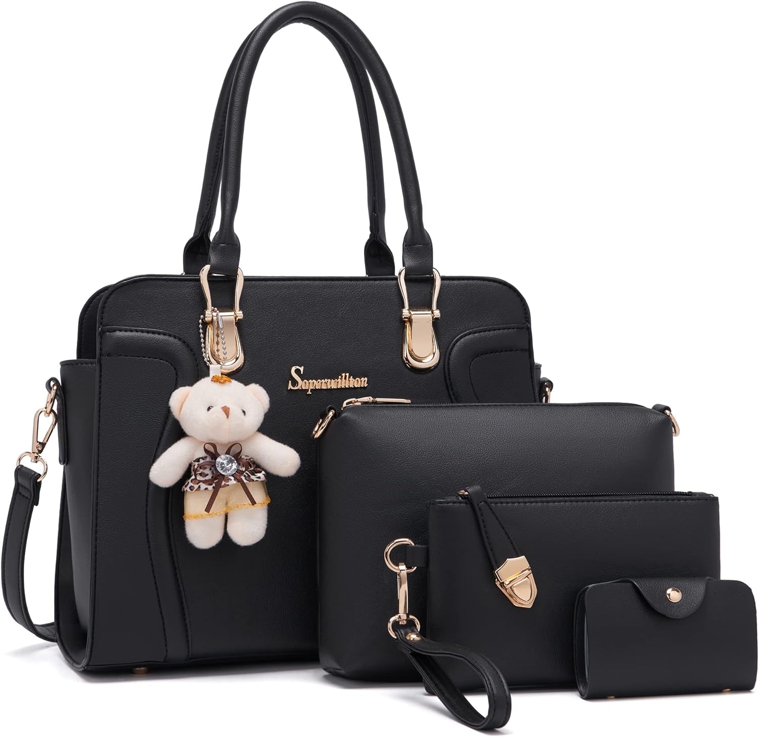 Women'S Fashion Handbags Tote Bags Shoulder Bag Top Handle Satchel Purse Set 4Pcs