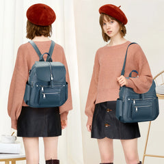 Real Leather Backpack Purse for Women Fashion Casual Shoulder Bag S107 Indigo Blue