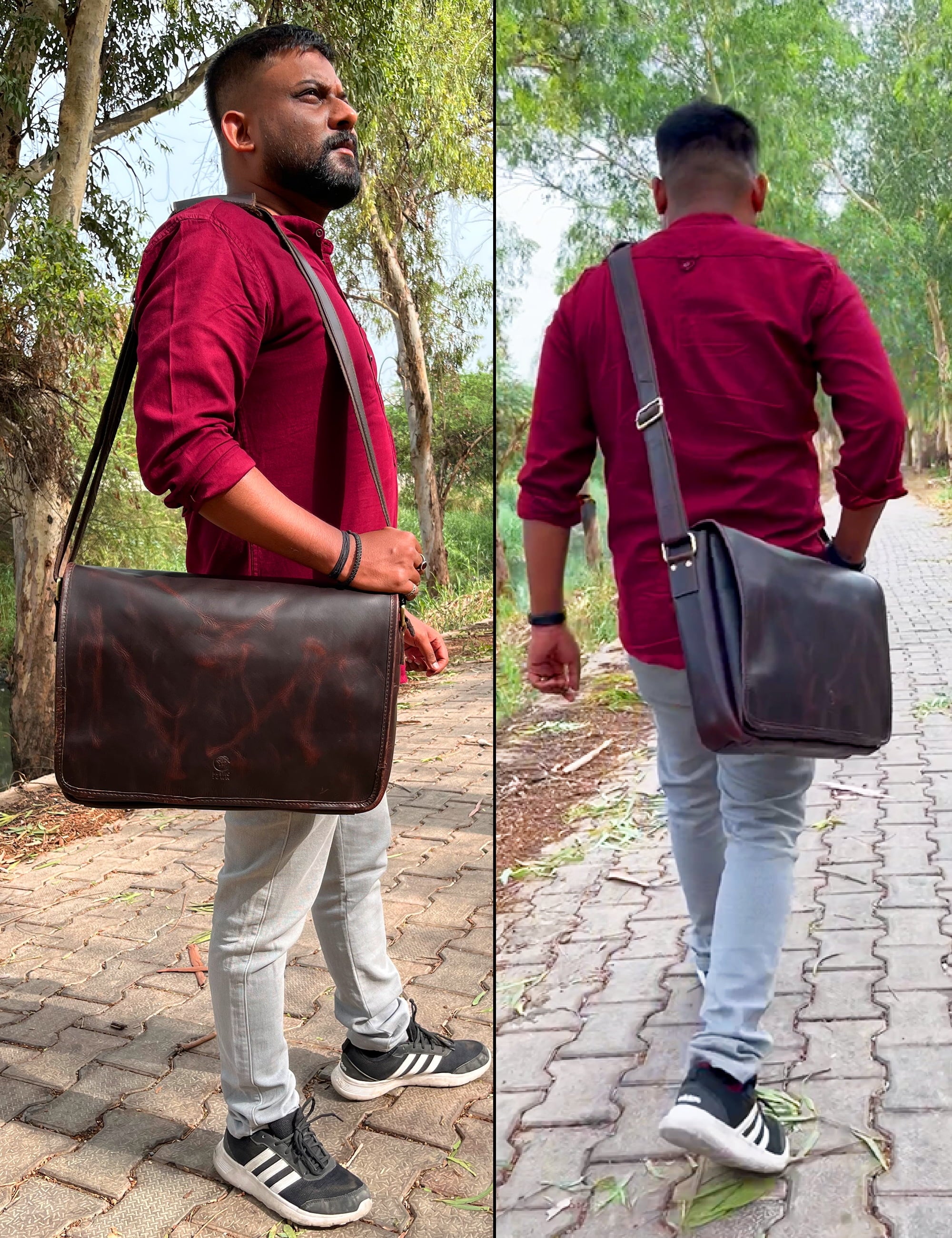 Mulberry Men's 16" Leather Laptop Messenger Bag - Professional Shoulder Satchel for Business and Office Use