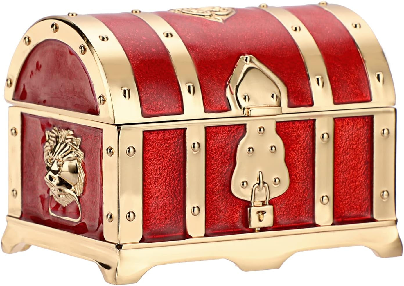 Vintage Metal Jewelry Box Treasure Trinket Chest,Smal Ring Earrings Necklace Keepsake Gift Holder Case for Ladies Women (Small) (Metallic Grey, Medium)