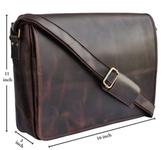 Mulberry Men's 16" Leather Laptop Messenger Bag - Professional Shoulder Satchel for Business and Office Use