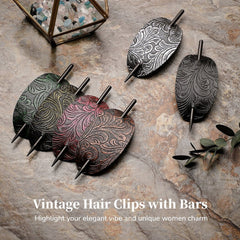 6PCS Hair Clips with Wooden Sticks, Classical Vintage Faux Leather Oval Hair Clips with Wooden Push Bars, Bohemian Ponytail Holders Hair Accessories for Women Girls
