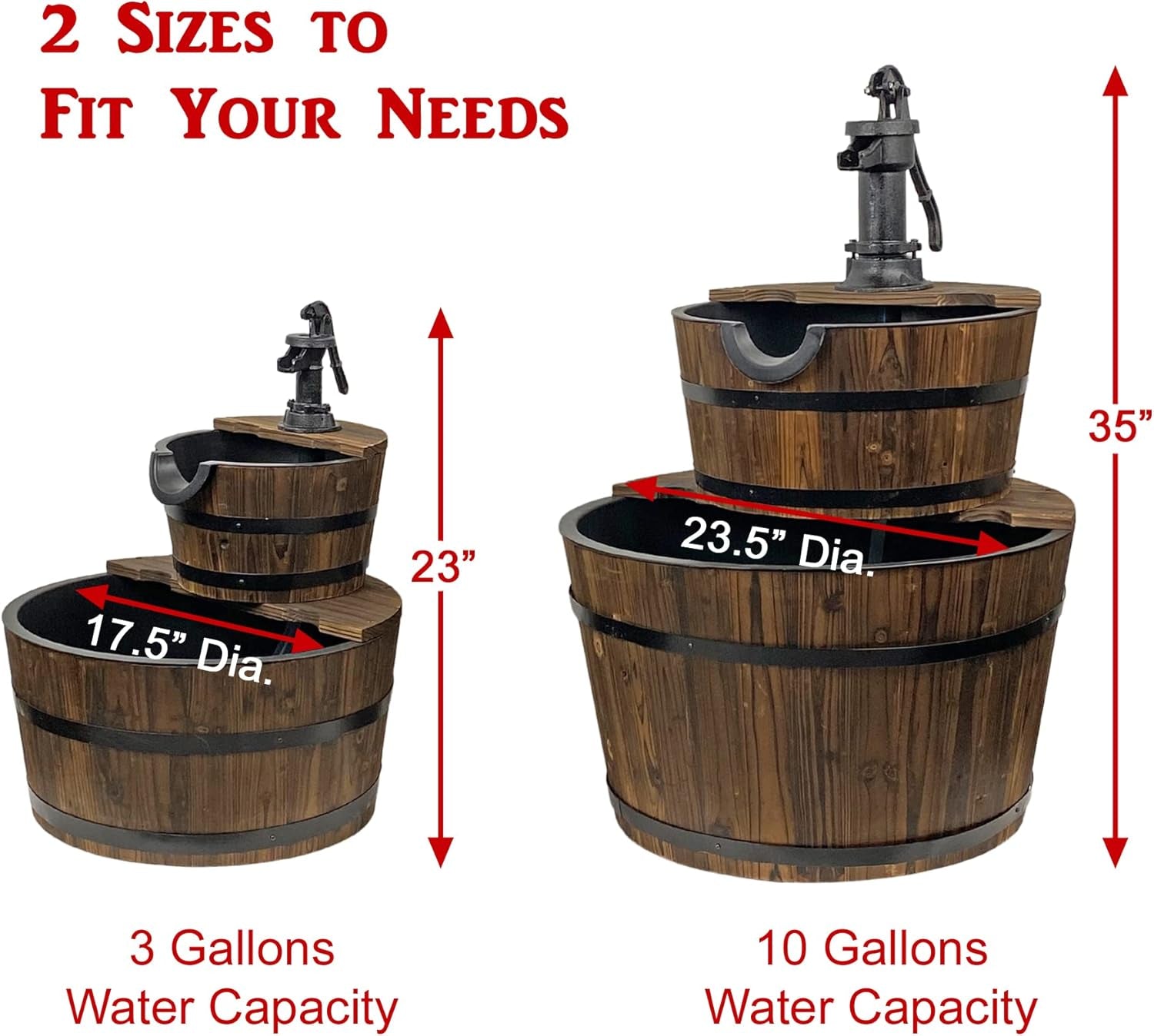 Wood Barrel with Pump Outdoor Water Fountain - Medium Garden Water Fountain