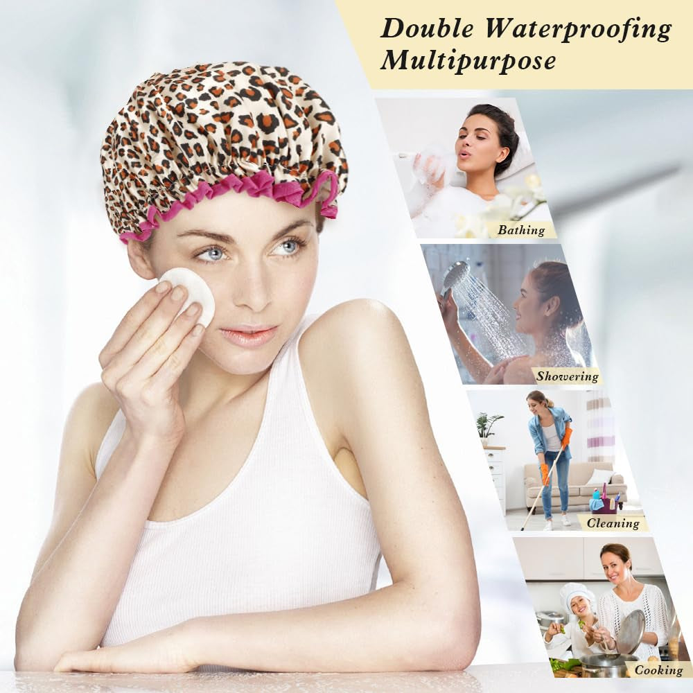 Reusable Waterproof Satin Lined Shower Cap for Men & Women - Long Hair & Short Hair