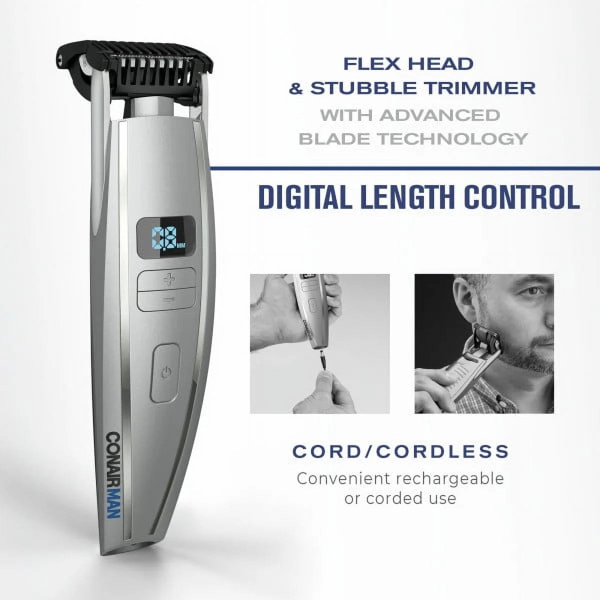Men's Beard Trimmer with Digital Length Control - Corded/Cordless GMT980