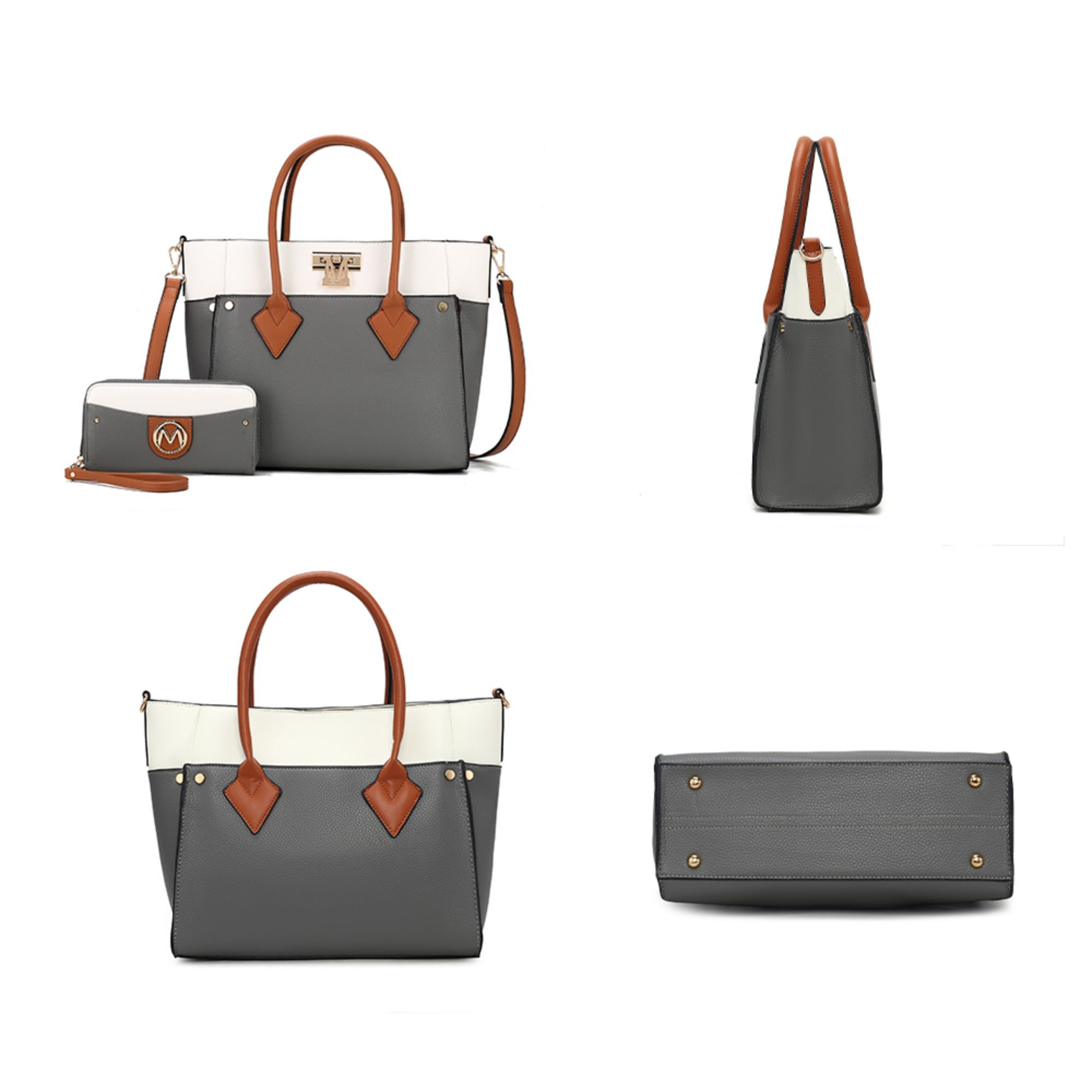Brynlee Women's Tote Bag and Wristlet Wallet Set, Crossbody Handbag by Mia K - Navy