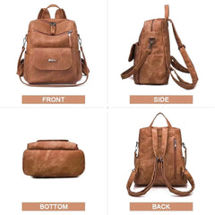Women's Waterproof PU Leather Backpack Purse, Casual Brown Shoulder Handbag