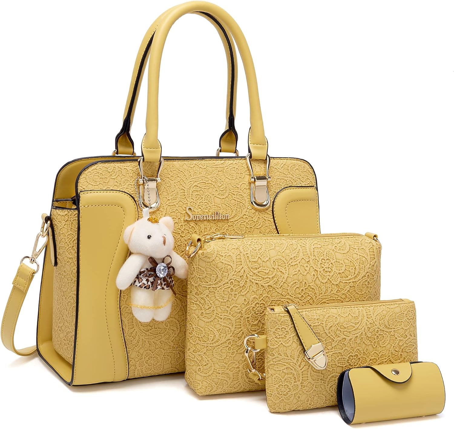 Women'S Fashion Handbags Tote Bags Shoulder Bag Top Handle Satchel Purse Set 4Pcs