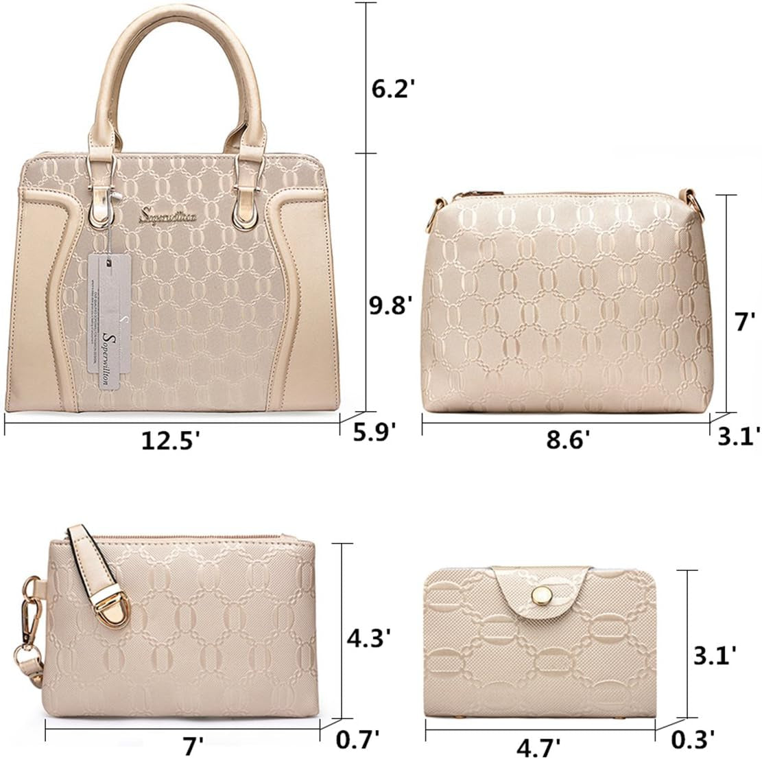 Women'S Fashion Handbags Tote Bags Shoulder Bag Top Handle Satchel Purse Set 4Pcs