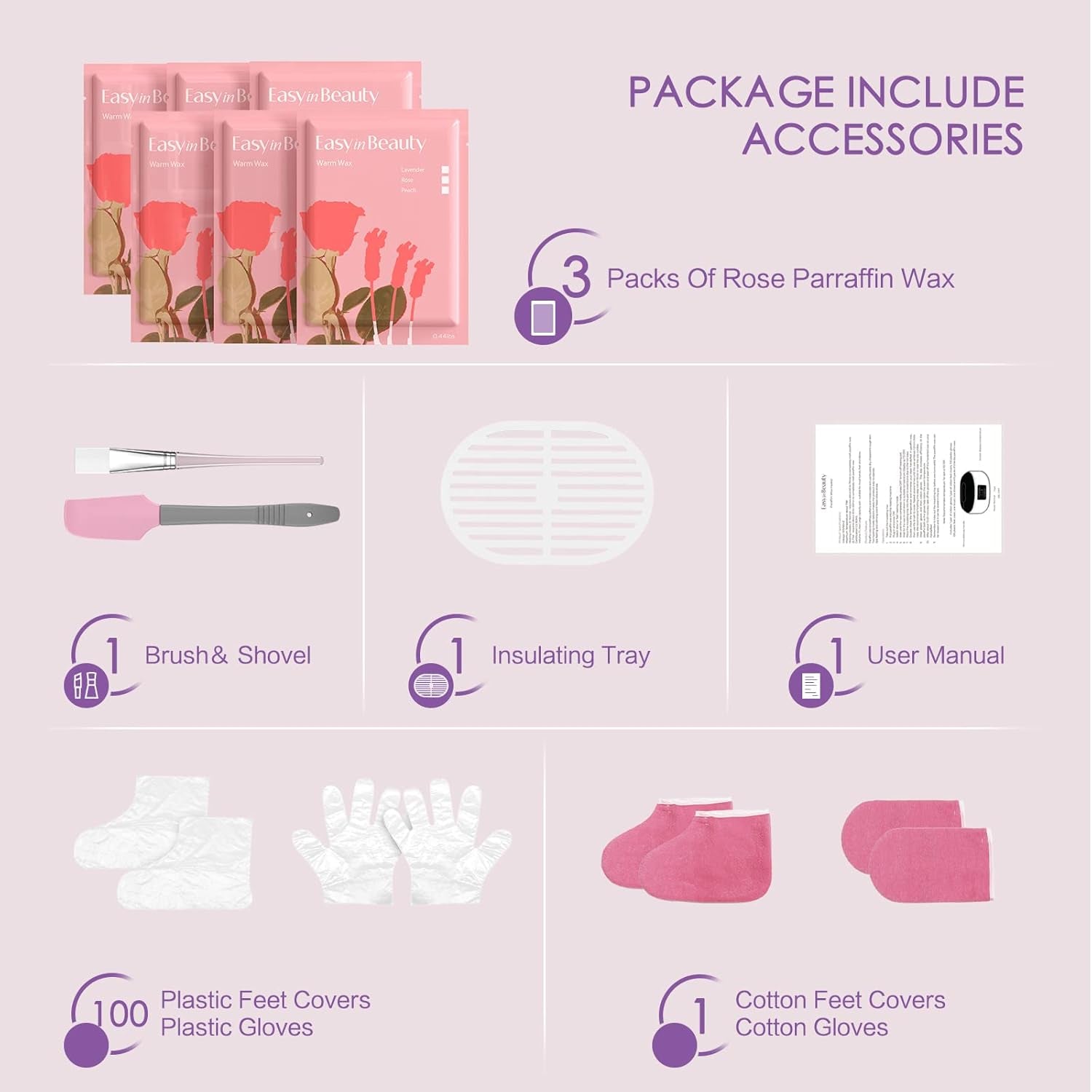 Paraffin Wax Machine for Hand and Feet, Touchscreen 3000Ml Paraffin Wax Warmer with 6 Packs Rose Wax (2.64 Lbs), Paraffin Hot Wax Spa for Therapy, Paraffin Bath for Smooth & Soft Skin