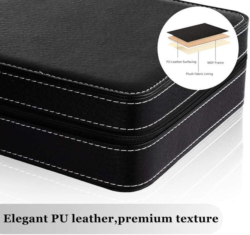 Watch Box for Men, 12-Slot Watch Display Case with Zipper, Father'S Day Gift Mens Watch Holder, PU Leather Watch Storage Box, Removable Watch Pillows, Jewelry and Watch Storage Case, Black