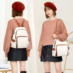 Anti-Theft Backpack Soft Leather Backpack for Women Fashion Shoulder Bag Purse S81 Beige/Brown