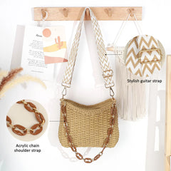 Beach Straw Bags for Women, Summer Chic Woven Bag Classic Womens Straw Handbags Straw Crossbody Bag with Chain (Brown)