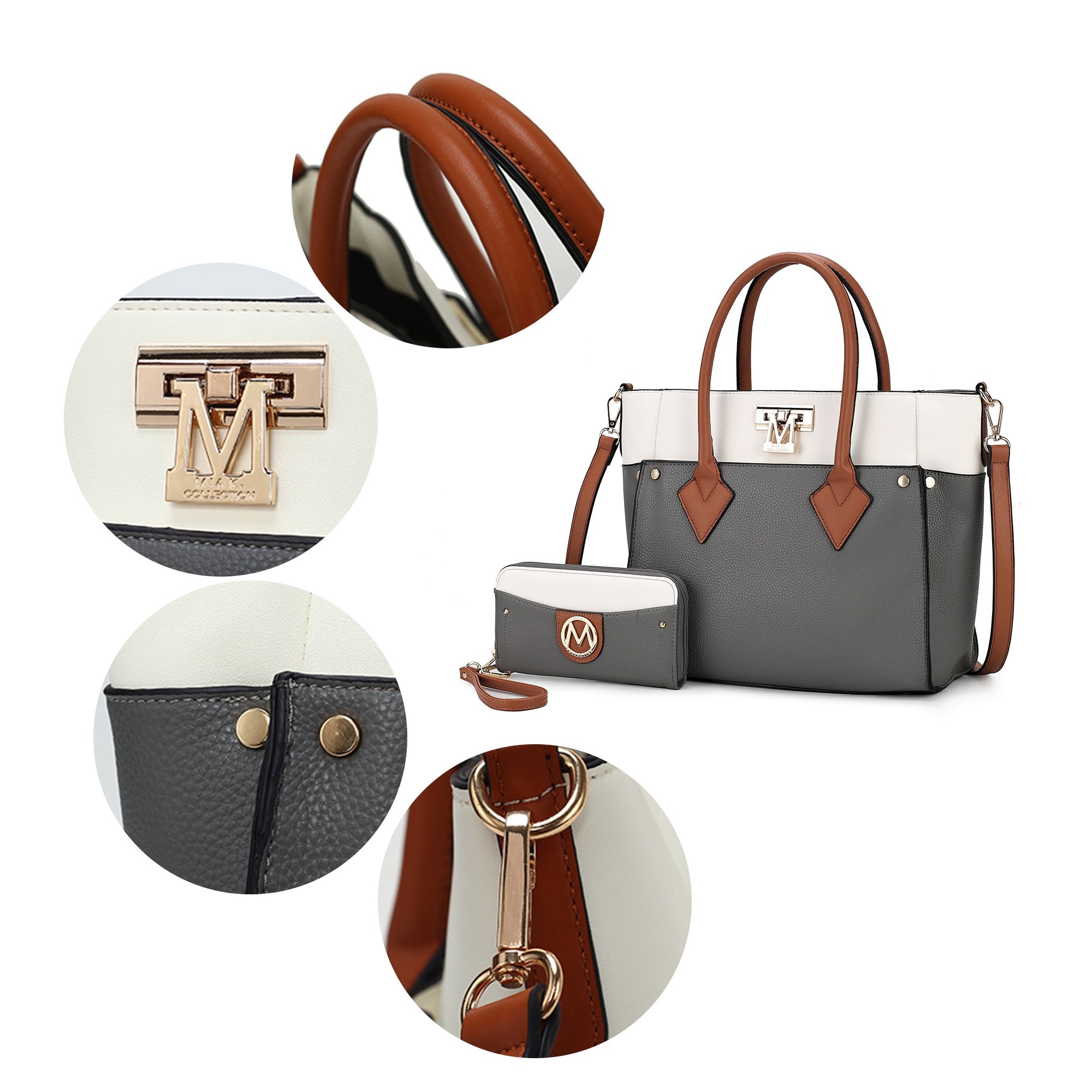Brynlee Women's Tote Bag and Wristlet Wallet Set, Crossbody Handbag by Mia K - Navy