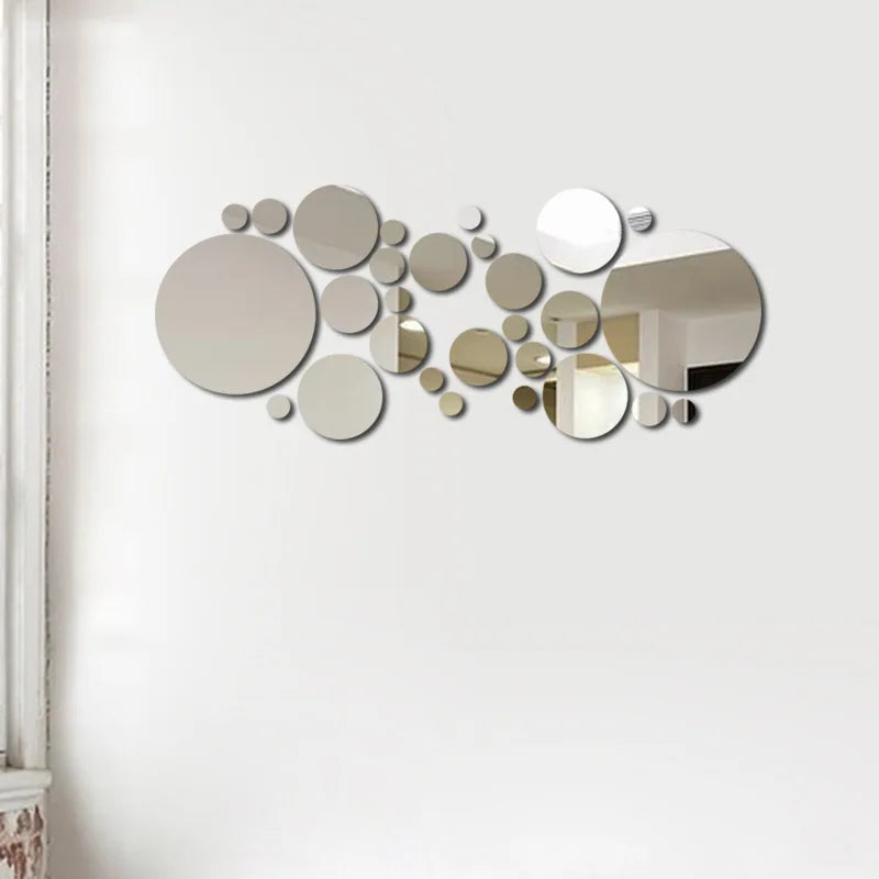 32Pcs Geometric Circle Mirror Wall Sticker Home Background Decoration Home Decoration 3D Accessories Stereo Removable round Mirr