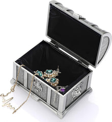 Vintage Metal Jewelry Box Treasure Trinket Chest,Smal Ring Earrings Necklace Keepsake Gift Holder Case for Ladies Women (Small) (Metallic Grey, Medium)