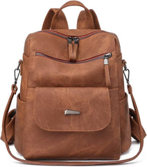 Women's Waterproof PU Leather Backpack Purse, Casual Brown Shoulder Handbag