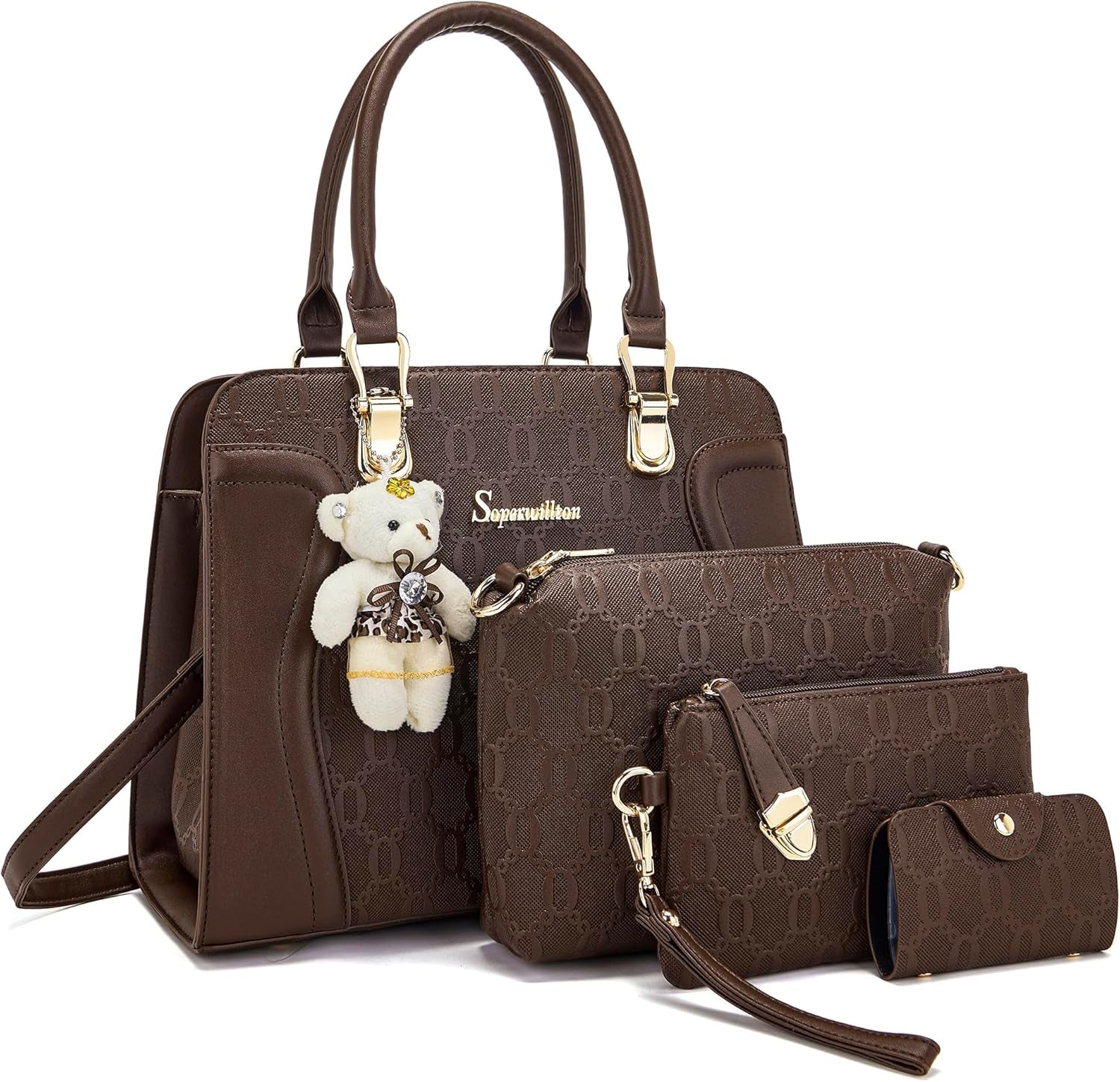 Women'S Fashion Handbags Tote Bags Shoulder Bag Top Handle Satchel Purse Set 4Pcs