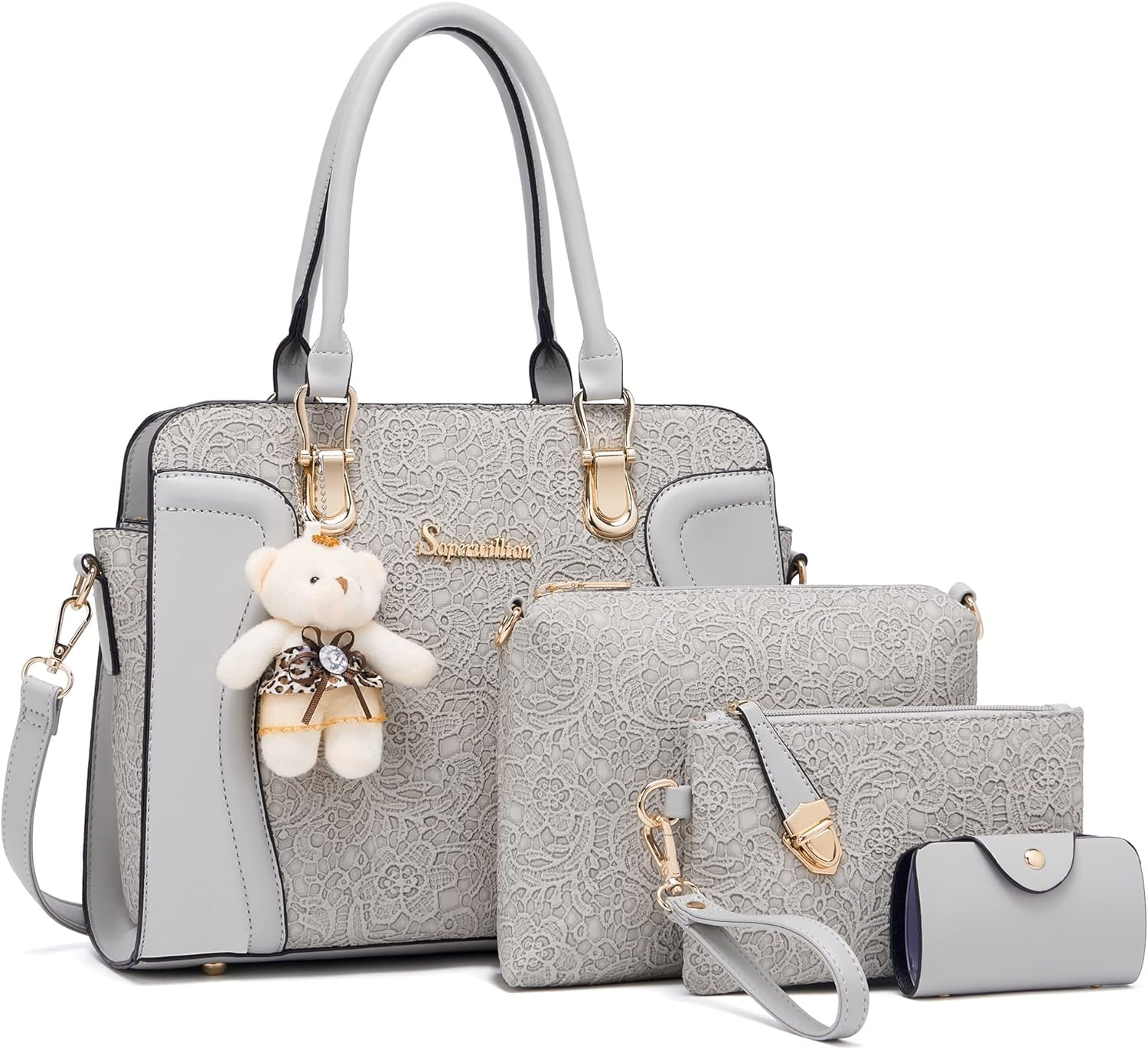 Women'S Fashion Handbags Tote Bags Shoulder Bag Top Handle Satchel Purse Set 4Pcs