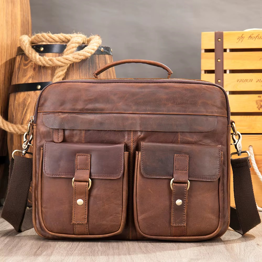 100% Leather Laptop Bag 15.6 Men'S Briefcases Genuine Leather Shoulder Bag for Men Handbags Designer Bags for Document A4