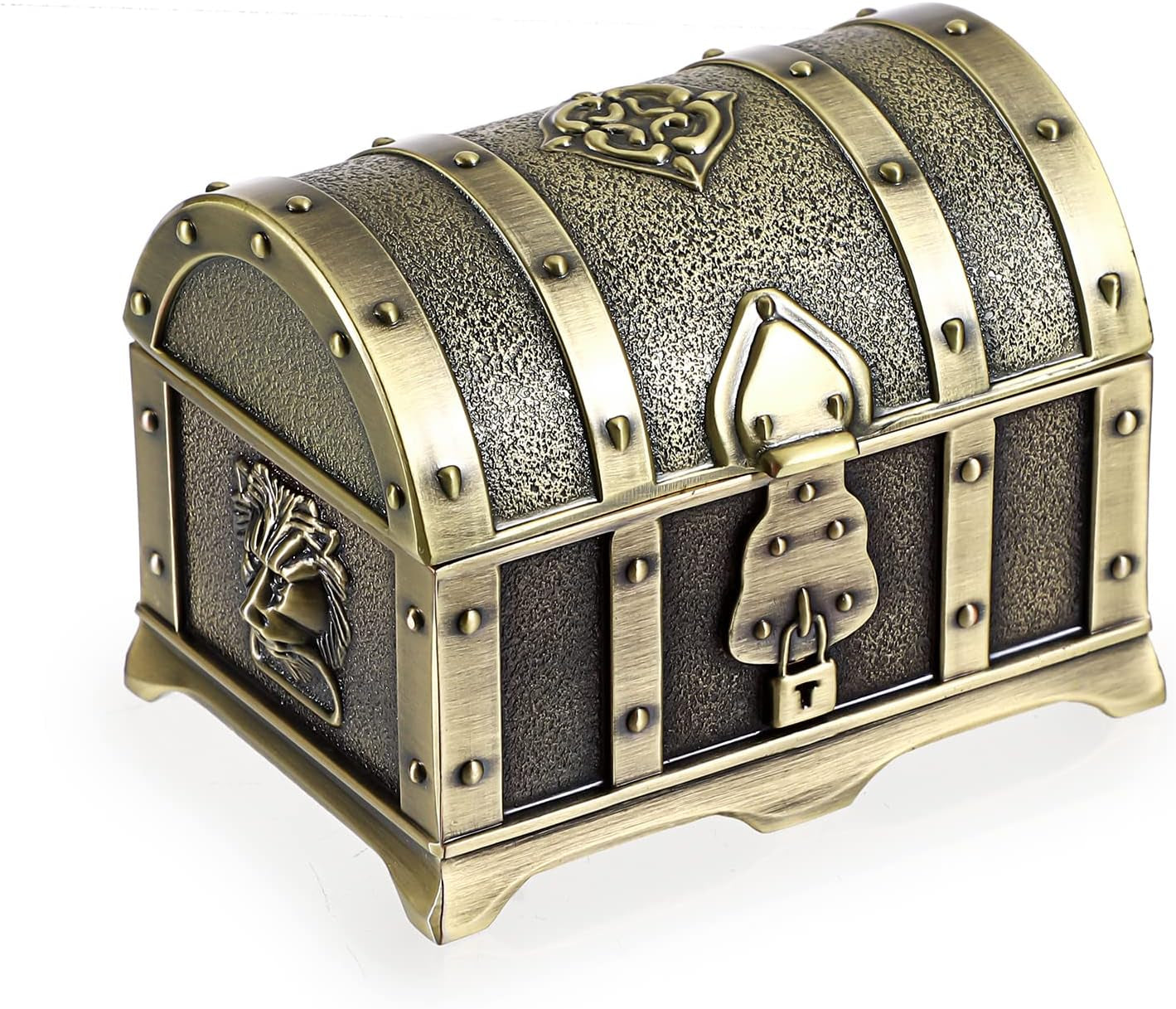 Vintage Metal Jewelry Box Treasure Trinket Chest,Smal Ring Earrings Necklace Keepsake Gift Holder Case for Ladies Women (Small) (Metallic Grey, Medium)