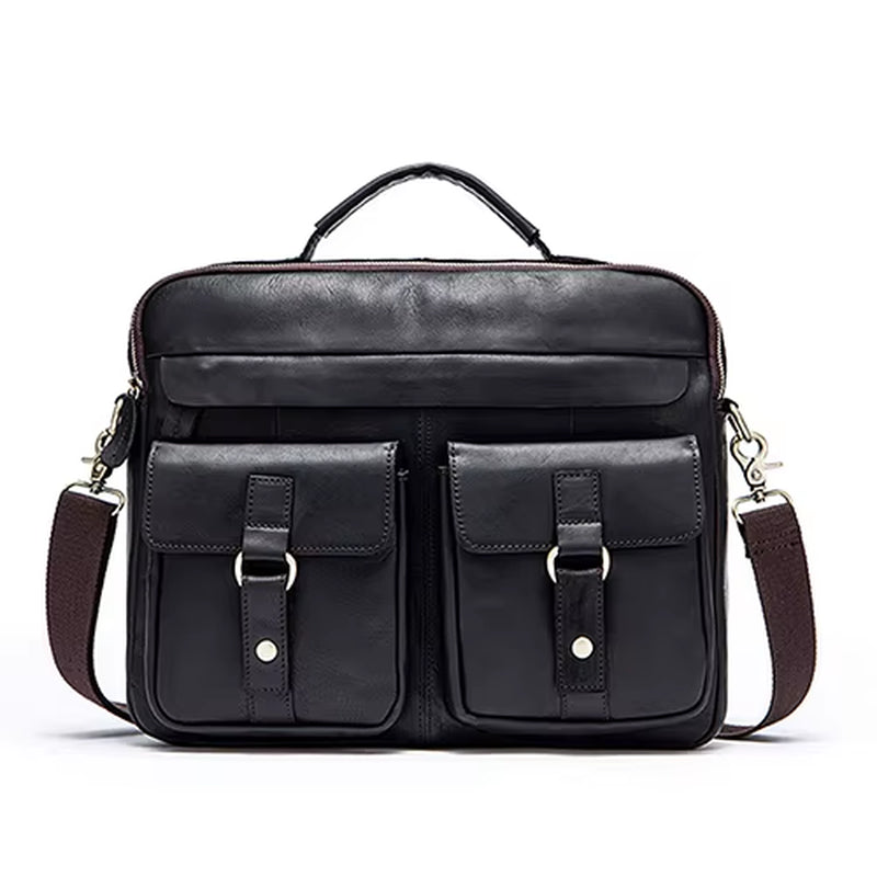 100% Leather Laptop Bag 15.6 Men'S Briefcases Genuine Leather Shoulder Bag for Men Handbags Designer Bags for Document A4