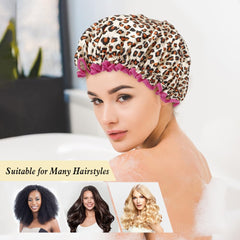 Reusable Waterproof Satin Lined Shower Cap for Men & Women - Long Hair & Short Hair