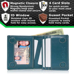 “Waltlet” Leather RFID Blocking Wallet with Magnetic Clasp Blue