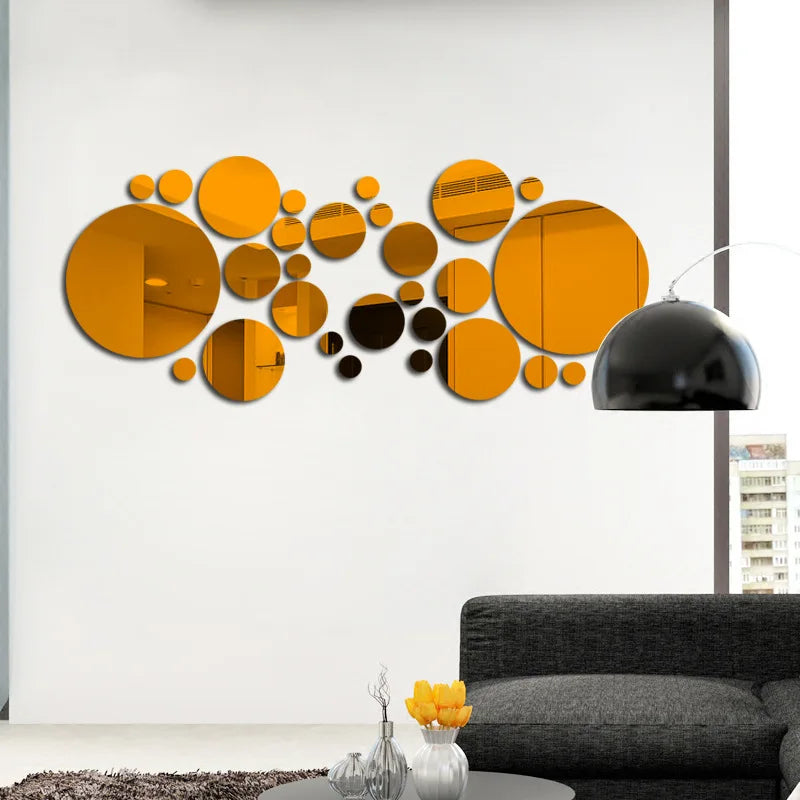 32Pcs Geometric Circle Mirror Wall Sticker Home Background Decoration Home Decoration 3D Accessories Stereo Removable round Mirr