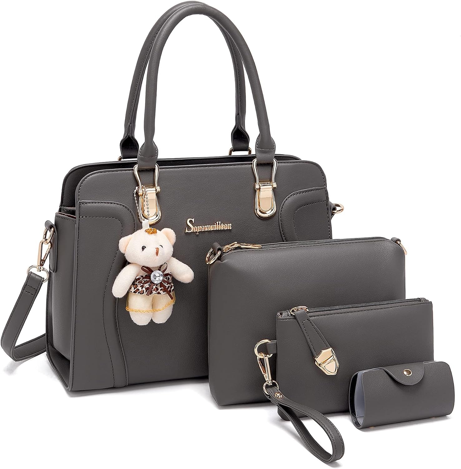Women'S Fashion Handbags Tote Bags Shoulder Bag Top Handle Satchel Purse Set 4Pcs