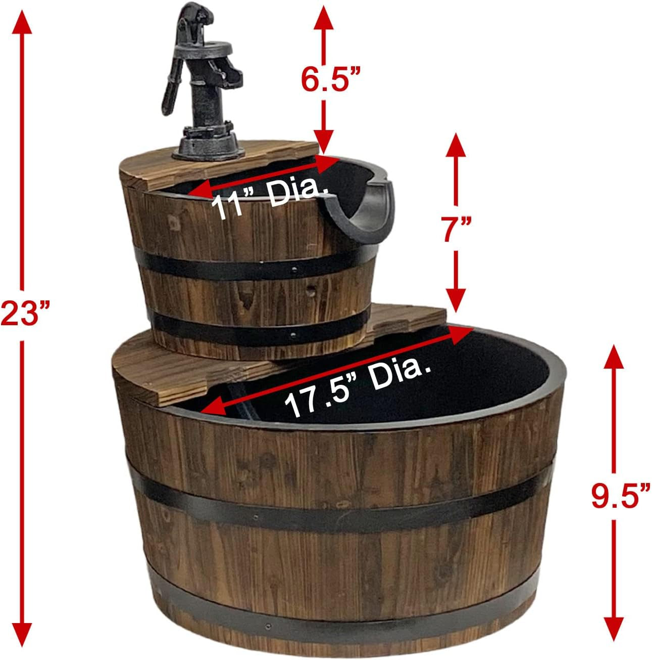 Wood Barrel with Pump Outdoor Water Fountain - Medium Garden Water Fountain