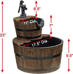 Wood Barrel with Pump Outdoor Water Fountain - Medium Garden Water Fountain