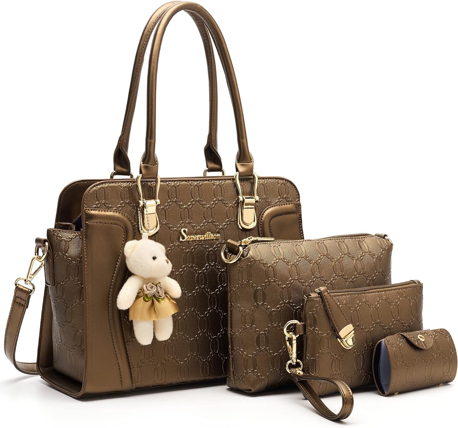 Women'S Fashion Handbags Tote Bags Shoulder Bag Top Handle Satchel Purse Set 4Pcs