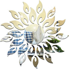 Sun Flower 3D Mirror Wall Stickers Sun Pattern Wall Stickers DIY round Flower Sunflower Removable Acrylic Modern Home Decoration Art (Silver)
