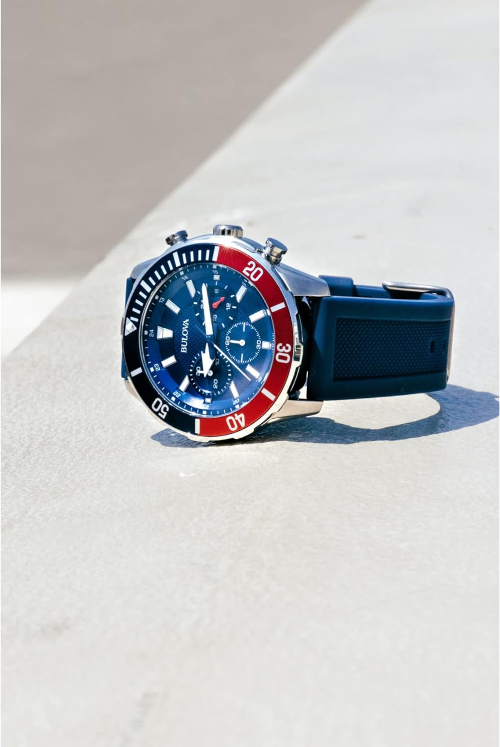 Men'S Sport 6-Hand Chronograph Quartz Watch with Silicone Strap, 24 Hour Time, Calendar Date, Luminous Hands and Markers, 100M Water Resistant, 44Mm Style: 98A288