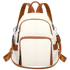 Anti-Theft Backpack Soft Leather Backpack for Women Fashion Shoulder Bag Purse S81 Beige/Brown